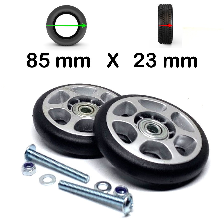 Pack 2 roulettes de bagages universelles Grises 85mm x 23mm