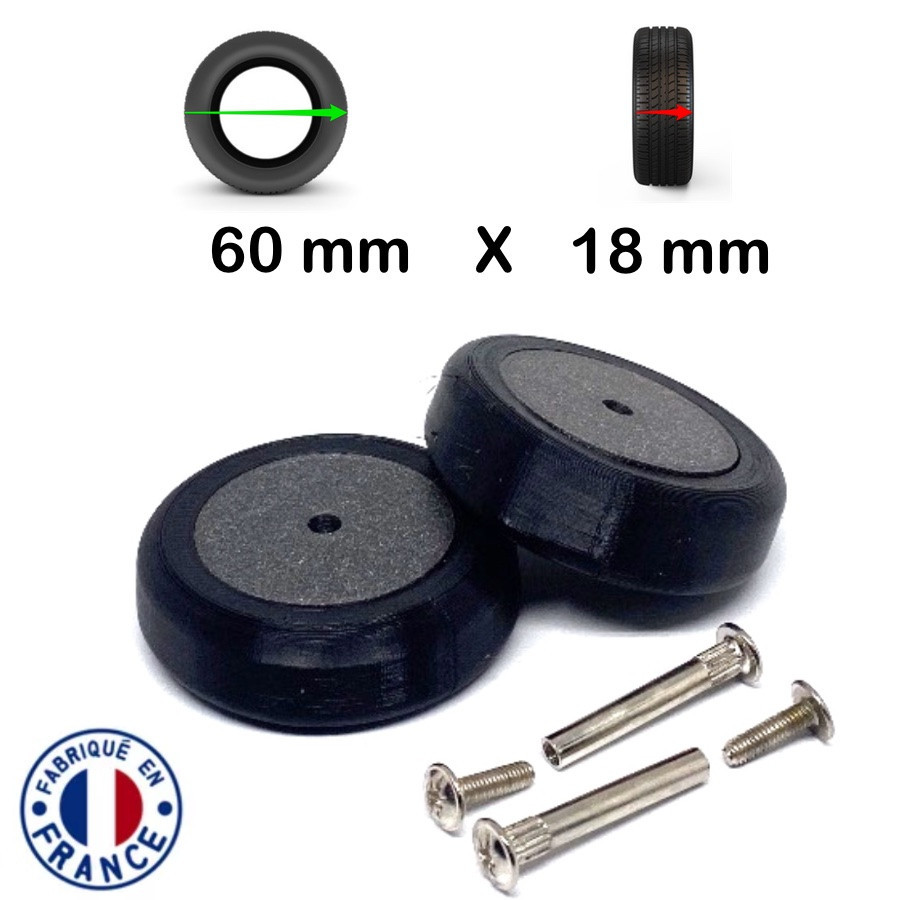 Pack 2 Roulettes de Bagage 60mm x18mm No Bearing