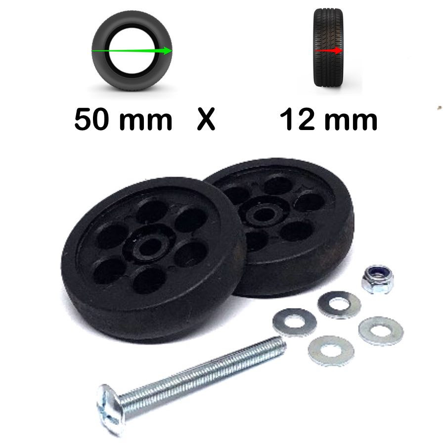 Pack 2 Roulettes Acier 50mm x 12mm universelles pour réparer 1 Double Roue de Bagage